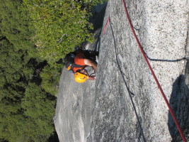 Finishing the 5.9 section, about to launch into the 5.10d crux fingers