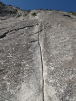 The first pitch of Serenity Crack: horrible pin scars with poor pro for the first 20-30 feet