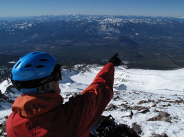 Marius pointing at the Trinity Alps