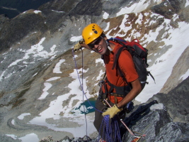 me about to throw the rope on one of the rappels, photo by dow