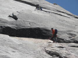 First pitch crux of Snake Dike (actually you downclimb after placing pro and traverse left)