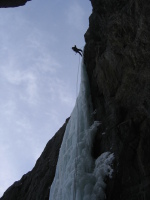rappelling down the last pitch