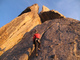 Practicing jugging a fixed rope in the evening light