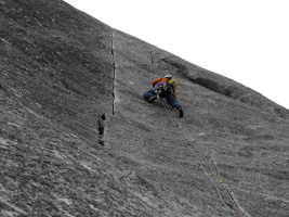 Karen starting up the right Gemini crack (5.10b)