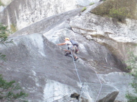 Focused in the middle of runout 5.7 moves (linking pitch 2)