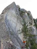 The 2nd to last pitch is right above: steep 5.10 jamming!