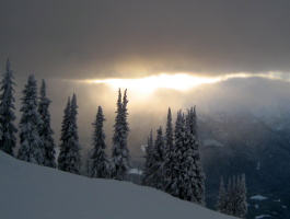 Revelstoke resort view in the late afternoon