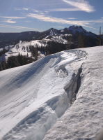 Mt Anderson in the distance, with a broken cornice in the foreground