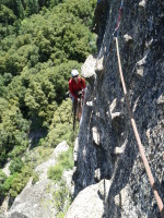 Looking back down at the sweet exposed belay