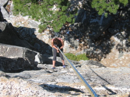 A steep rappel