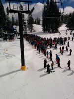Ridiculous line at Granite Chief as it opened at 11am.. (we ran away after 1 run)