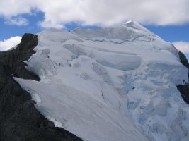 the glacier and snow ridge that leads to the summit