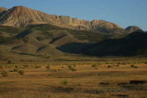 The Third Pillar of Dana is the sharp notch in the middle of the ridge, and our destination for today - as seen from the campspot