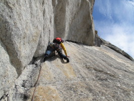 Karen starting the last pitch of Crescent Arch