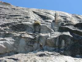 close-up of climbers on the second pitch (5.8)