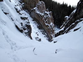 Looking down the approach gully - a long slog!