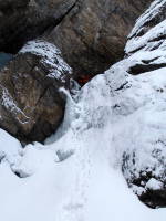 Hedd-wyn peaking over the first step of ice on the approach