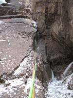 Hedd-wyn had to move away from the falling ice - another perspective of the climb