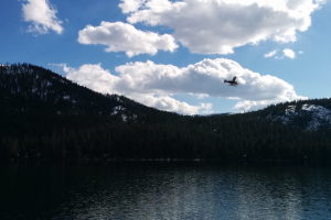 Someone was flying a small RC airplane over Donner Lake!