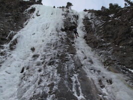 Rappelling down Snowline, the thinner of the two