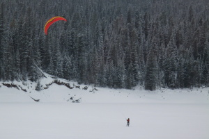 Kite skiing on Hyalite reservoir near Bozeman, MT - looks like fun!